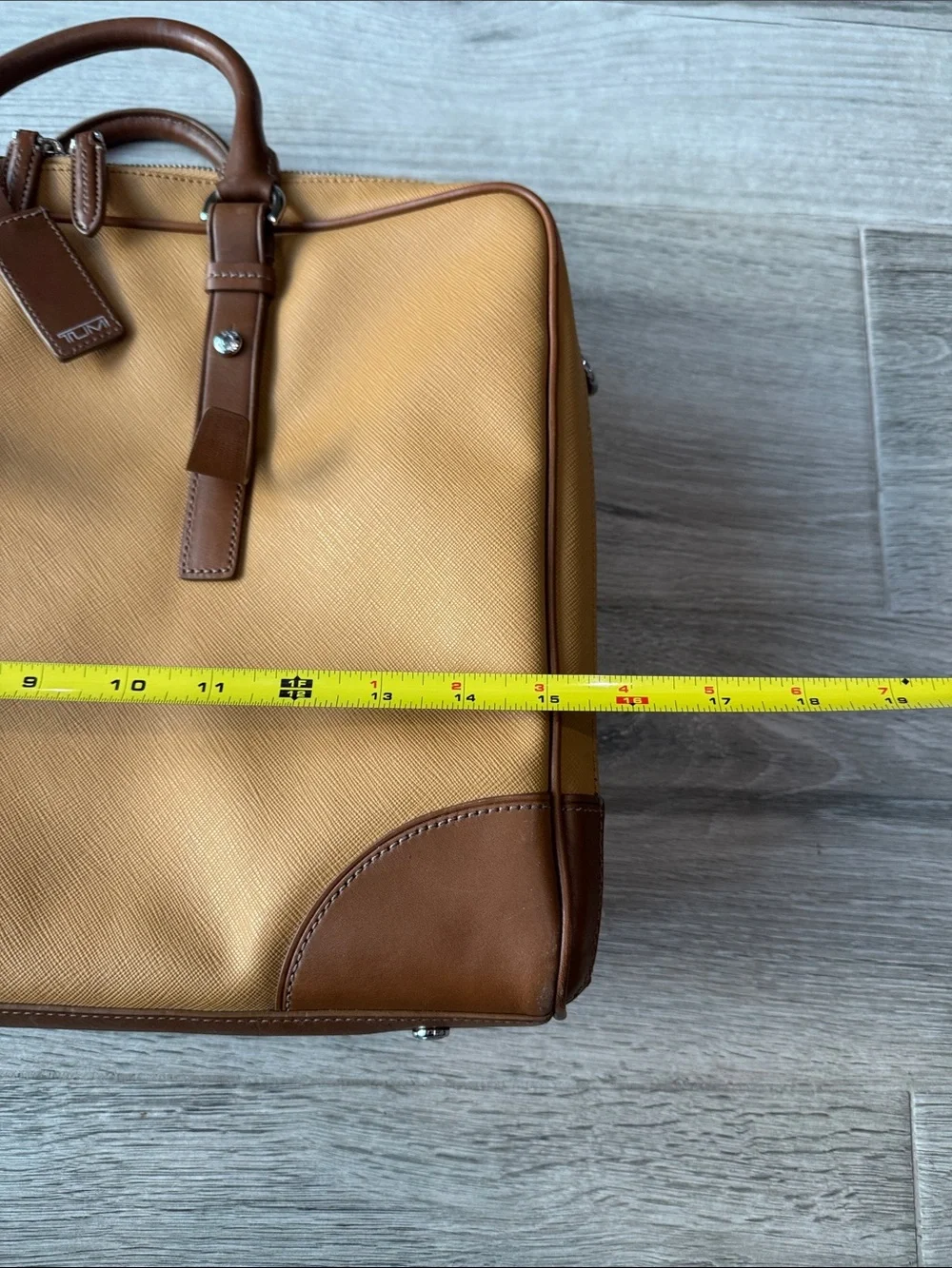 Tumi Two-Tone Tan and Brown Leather-Trim Satchel or laptop bag